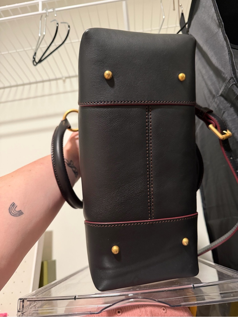 Dooney & Bourke Black Satchel with Burgundy Trim and Gold Hardware - Picture 4 of 5